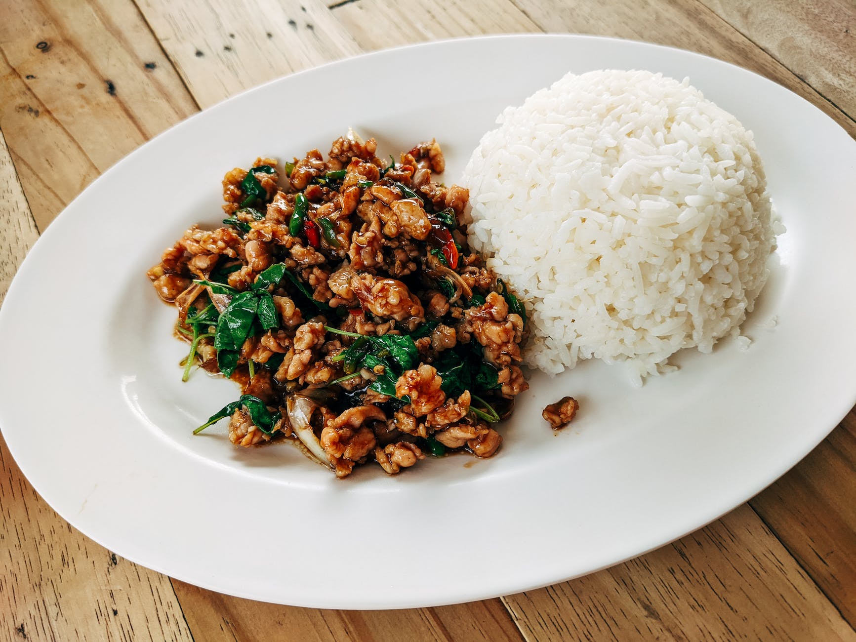 Bangkok kitchen stir fried thai basil with minced pork and rice